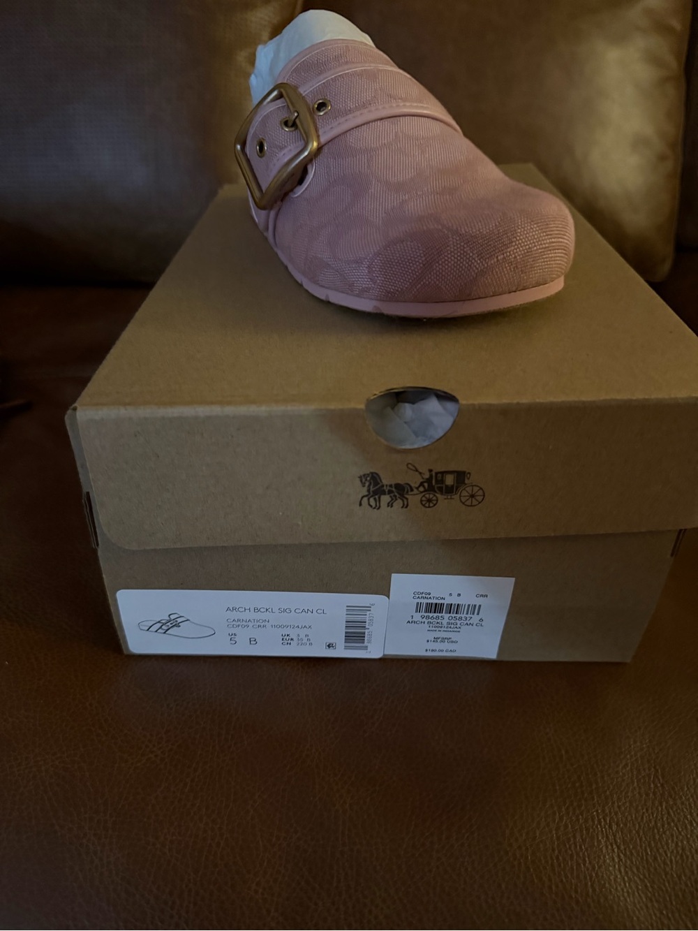 Coach Girls' Pink Slip-On Moccasin with Decorative Buckle